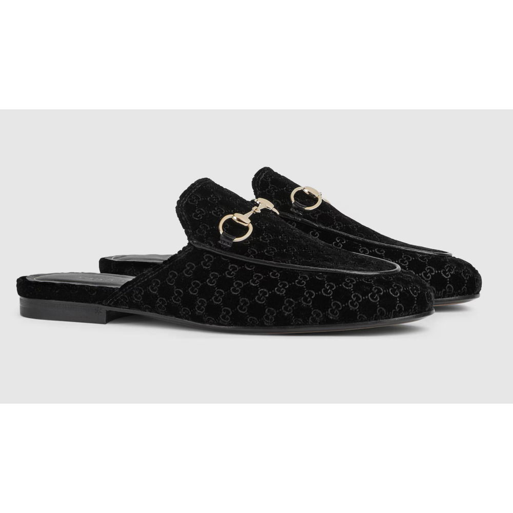 Gucci Princetown Velvet GG Logo Black Backless Slide Loafer Mule Slipper Flat 41 - Picture 3 of 16